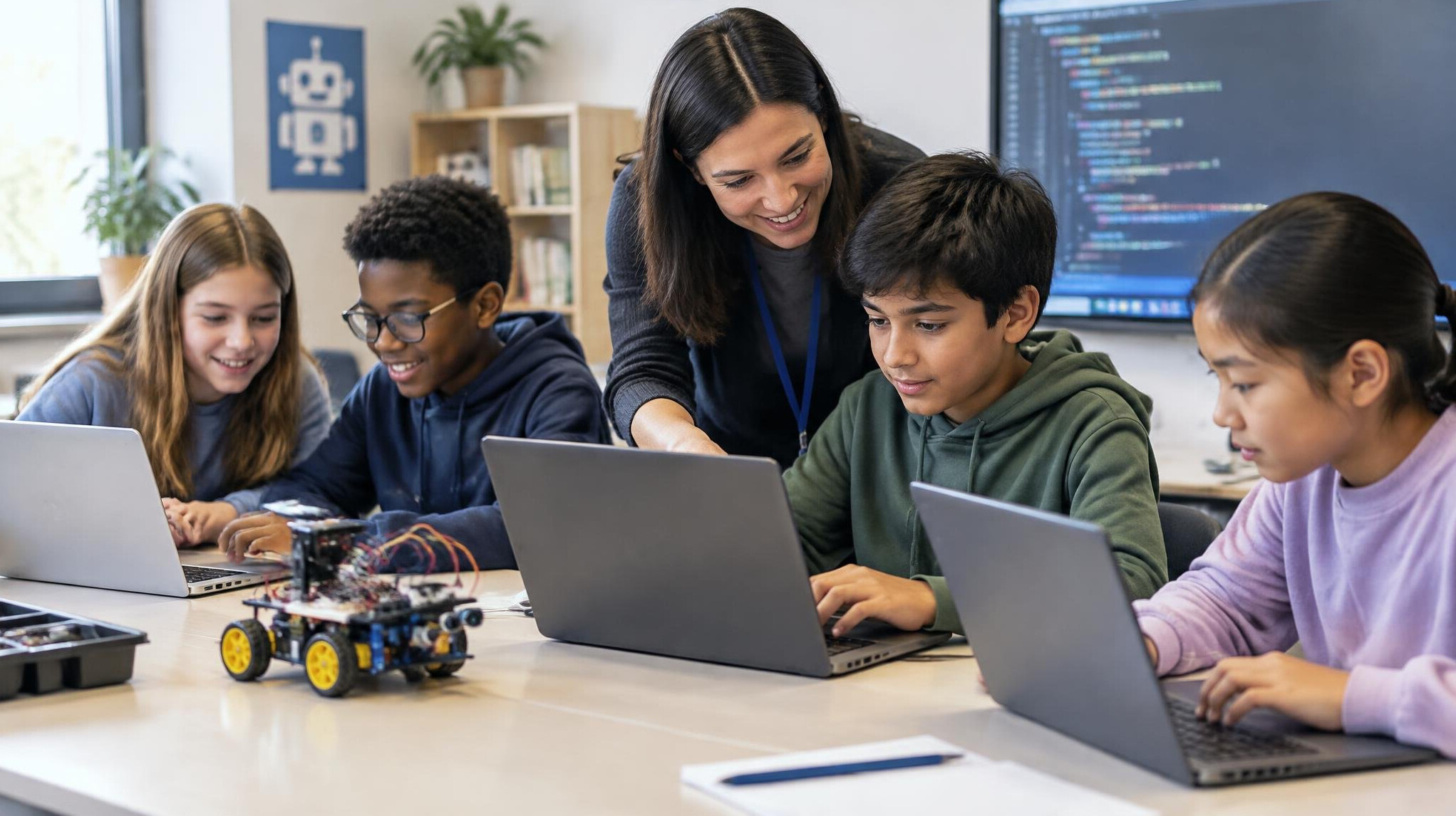 group of children in coding workshop
