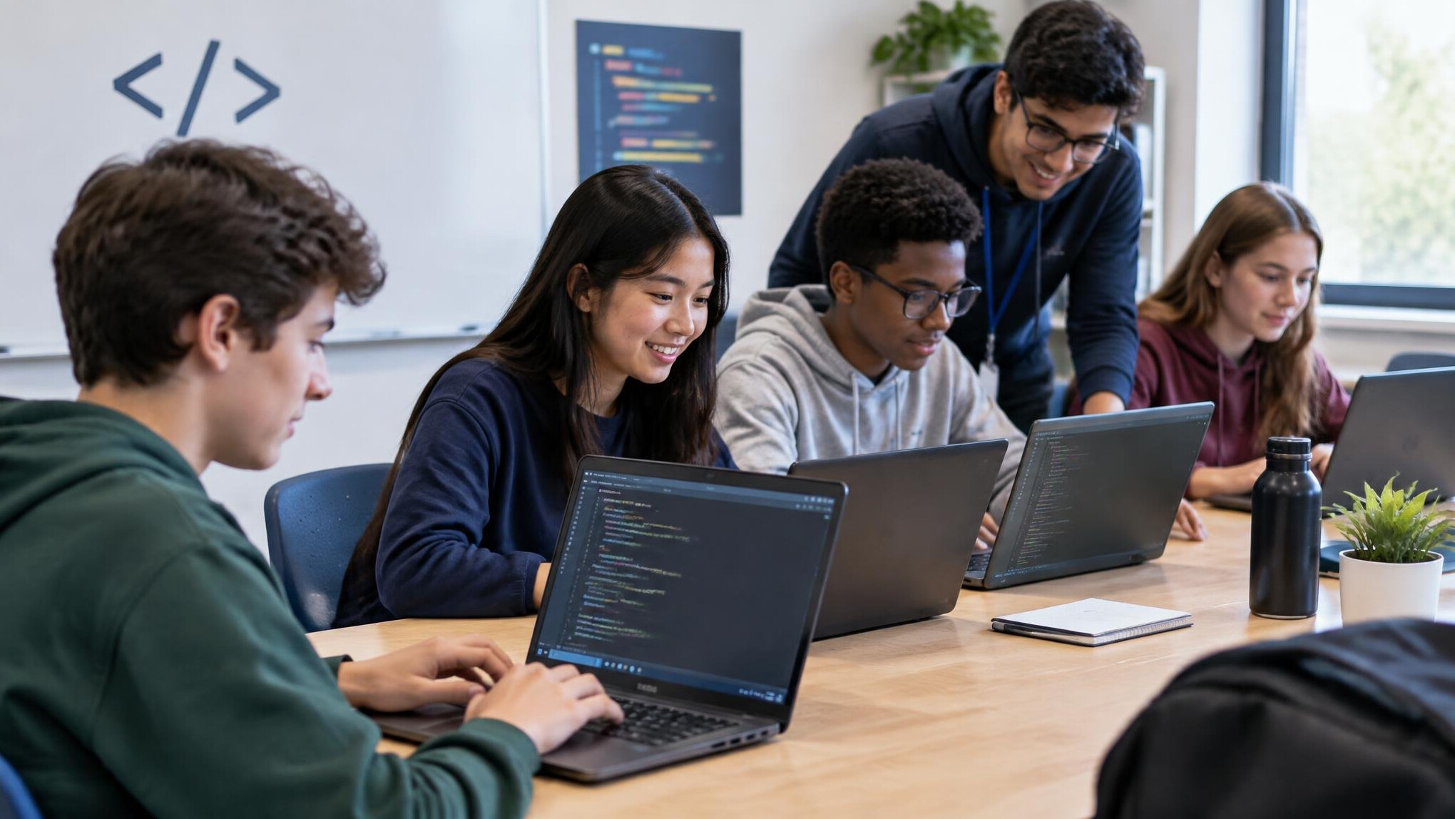 young people coding on computers
