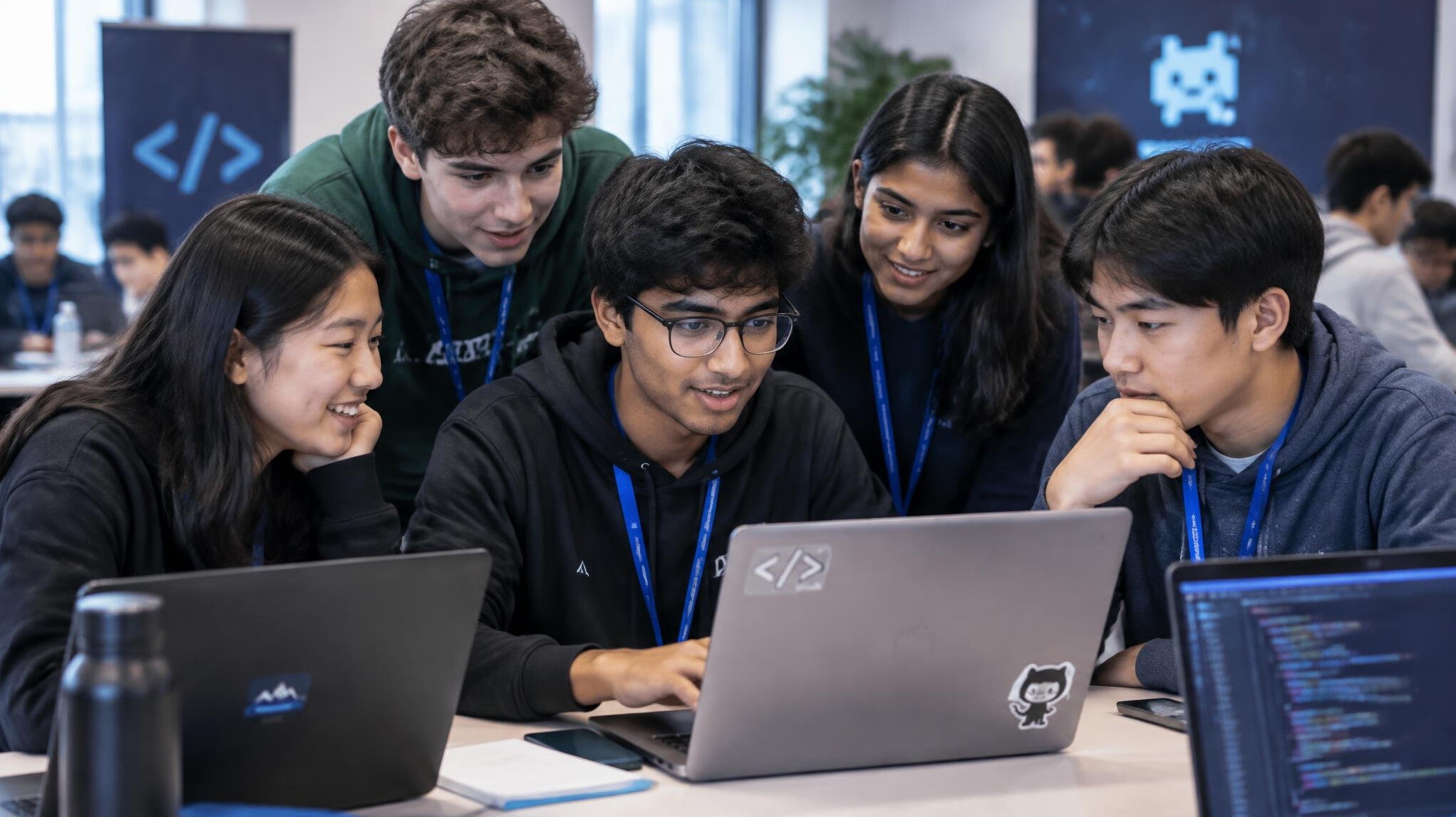 young programmers in group